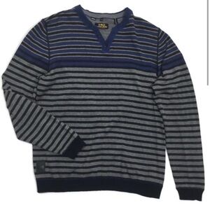Point Zero Sweater Men's V-Neck Cotton with Blue and Gray Stripes